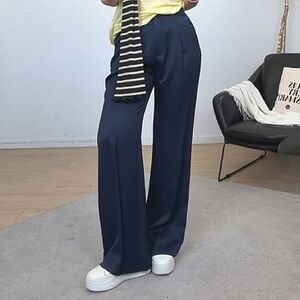IRIS SETLAKWE Satin Tailored Navy Straight Leg High Rise Pants Trousers Size 2